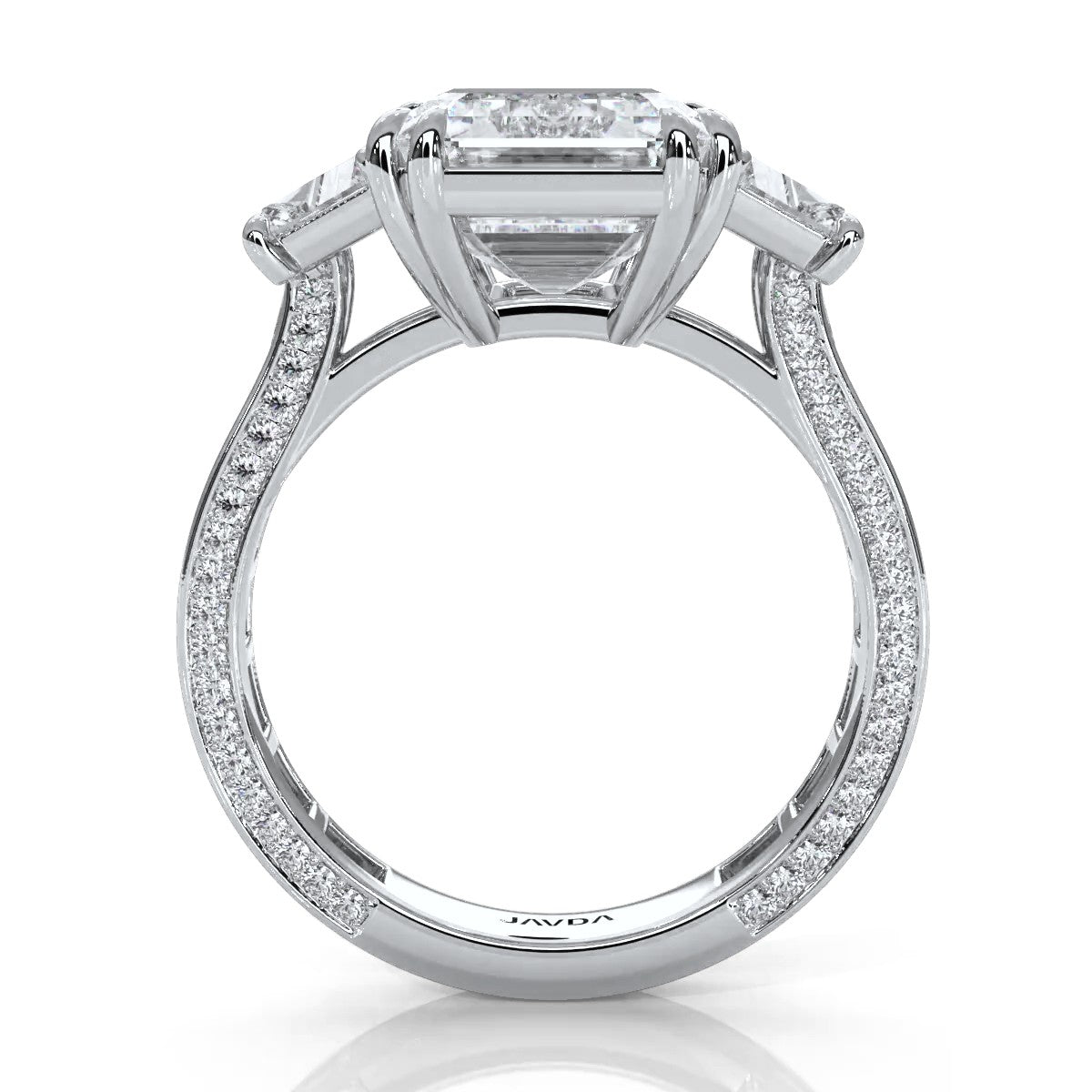 3 Stone Emerald Lab Grown Diamond Engagement Ring IGI 14k White Gold 6.57 Ctw.